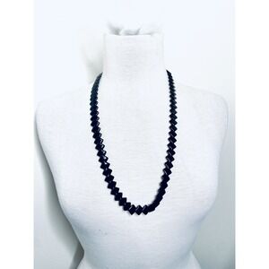 VTG Trifari Gold Tone Toggle Black Lucite Beaded 28" Strand Necklace Signed 80s